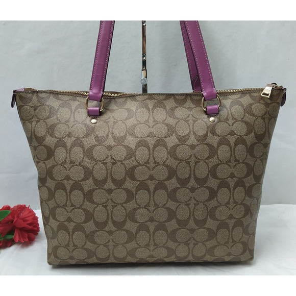 Coach Gallery Signature Brown Coated Leather Double Handles Tote Shoulder Bag - Picture 2 of 16